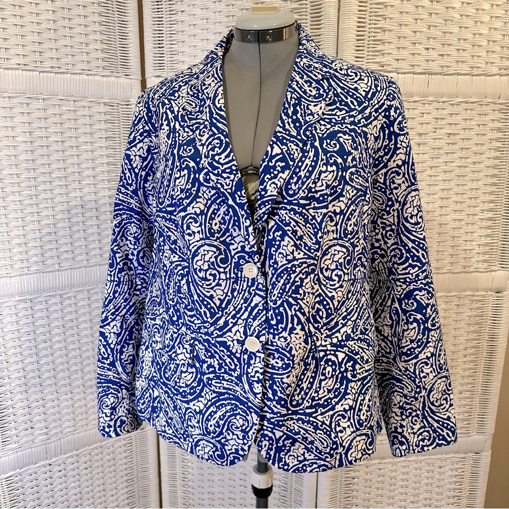 Nwot Talbots Blue And White Paisley Print Cotton Blazer 14w